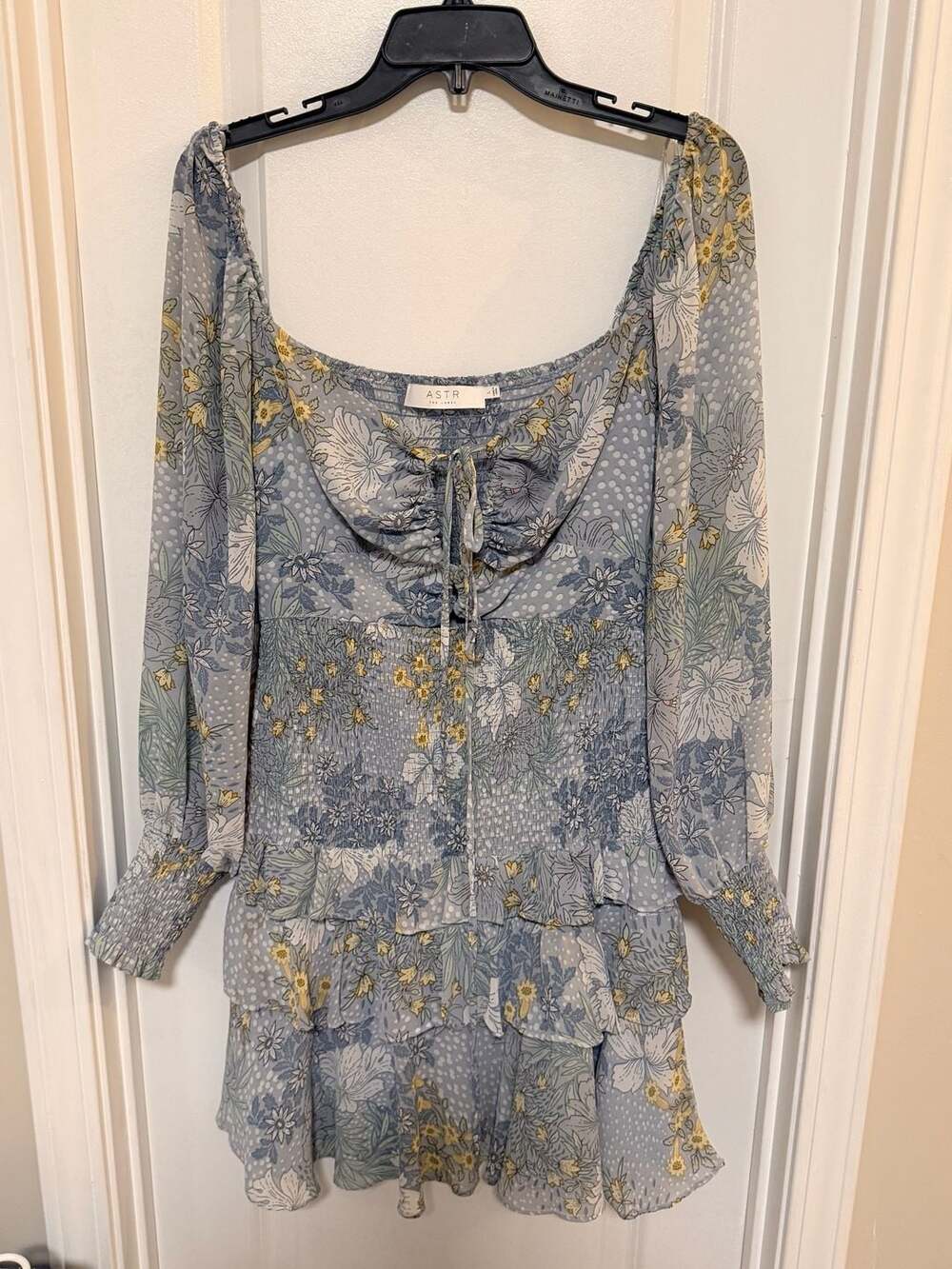 ASTR the Label Marietta Cut Out Floral Print Smocked Tiered Ruffle Mini Dress